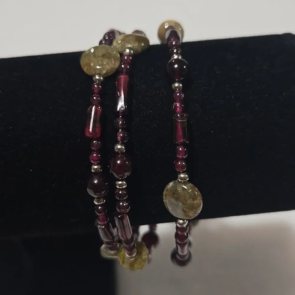 Amethyst And Quartz Beaded Coil Bracelet